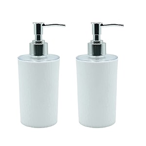 liquid soap dispensershampoobottle set with pump for handwash in bathroom kitchen sink chrome finish top pebble white