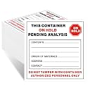 Harloon 200 Pack Vinyl Hazardous Waste Labels 6" Length x 6" Width Adhesive-poly This Container on Hold Pending Analysis Industrial Labels, Red Black on White 2.6 Mil Thickness