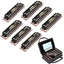 Harmonica Set Harmonica 7 Keys 10 Hole 20 Tone Professional Blues Harp Key of A B C D E F G for Professional Player,Beginner, Gift(East Top)- Black
