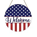 Harooni 4th of July Welcome Sign Memorial Day Door Hanger 12x12 Inch American Flag Star Wreaths for Front Door Decor American Patriotic Independence Day Hanging Sign for Home Wall Window Porch Outdoor