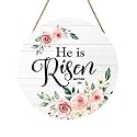 Harooni Easter Sign He is Risen Wooden Hanging Plates 12"x12" Religious Door Hanger Sign