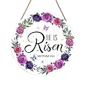 Harooni Easter Wall Hanging Decoration Sign, 12x12 Inch, He is Risen Wreath, Floral, Vertical, Unframed, Wooden, Indoor and Outdoor, Religious Holiday, Entryway