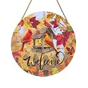 Harooni Fall Cardinal Sign for Front Door Decor, Autumn Maple Leaves Wood Door Hanger for Outdoor Outside Porch, Thanksgiving Farmhouse Wooden Wreath Indoor Wall Hanging Decoration 12"x12"