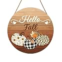 Harooni Hello Fall Pumpkin Sign Door Sign 12"x12" Autumn Thanksgiving Welcome Door Decorations Hanging Sign Farmhouse Plaid Pumpkin Round Wooden Sign for Home Front Door Wall Porch Yard Garden