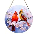 Harooni Spring Cardinal Door Wreaths, Wooden 12x12 inch Door Hanger with Floral Design, Farmhouse Wall Sign for Home Yard Garden Decoration