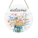 Harooni Spring Summer Welcome Door Sign for Front Door Spring Mason Jar Flowers Door Hanger Sign Wildflower Butterfly Wood Wreath Farmhouse Front Wreaths for Porch Wall Indoor Home Decor 12"x12"