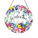 Harooni Welcome Spring Summer Floral Flowers Wreaths Sign for Front Door Decor Farmhouse Spring Wood Door Hanger Rustic Wooden Welcome Spring Hanging Door Wall Sign for Outdoor Outside Porch 12”x12”