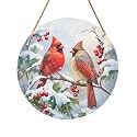 Harooni Winter Welcome Sign for Front Door, Cardinal Bird Wood Door Hanger for Outdoor Outside Porch, Christmas Cardinal Round Hanging Signs Holiday Decorations for Home Wall Porch Yard Farmhouse