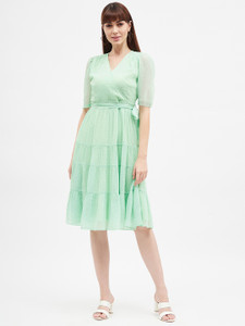 harpa women fit and flare green knee length dress