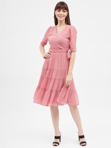 harpa women fit and flare pink knee length dress