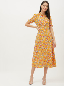 HARPA Women A-line Yellow Midi Calf Length