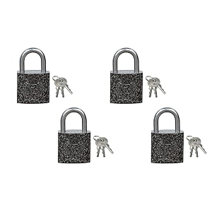 harrison luggage lock c i-0320 key padlock with 3 keys mild steel solid body hardened shackle suitable for suitcase lock bag lock bagpack small locks - grey pack of 4