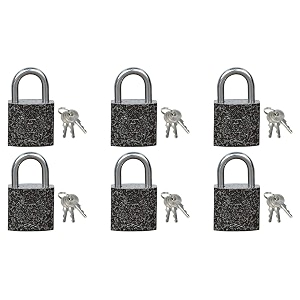 harrison luggage lock c i-0320 key padlock with 3 keys mild steel solid body hardened shackle suitable for suitcase lock bag lock bagpack lock small locks pack of 6 grey