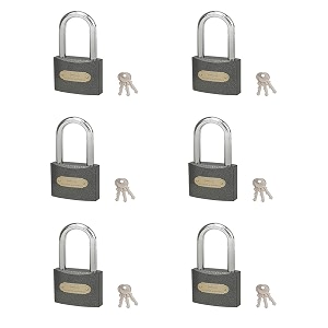 harrison c i ls-0323_pk 6 iron 3 pins padlock with 3 keys pack of 6 grey
