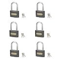 Harrison C I/ LS-0323_PK 6 Iron 3 Pins Padlock with 3 Keys (Pack of 6), Grey