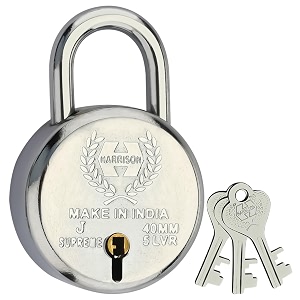 harrison padlock 40mm 5 lever with 3 keys j-supreme-0671 pack of 1 mild steel materialbright chrome polished finishfor indoors and outdoors storage units trailers gates and utility boxes