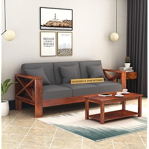 HARSHITA FURNITURES Sheesham Wood 3 Seater Sofa Set for Living Room ...