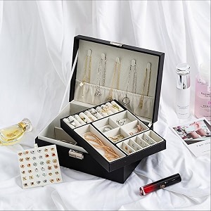jewelry storage box with locksecure stylish organizer for rings necklaces earrings amp bracelets multi-compartment amp double layer cosmeticbeauty and jewelry storage case mini black