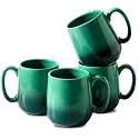 HASENSE 15oz Ceramic Mug Set of 4, Green Ombre Coffee Cups with Handle – Microwave & Dishwasher Safe Large Cappuccino Latte Tea Mugs, Housewarming Gift Idea