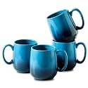 HASENSE 15oz Large Ceramic Mug Set, 4-Piece Blue Ombre Coffee Cups with Handle – Microwave & Dishwasher Safe for Cappuccino Latte Tea, Housewarming Present