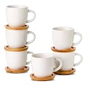 HASENSE 3 Ounce Espresso Cups and Saucers Set of 6, Demitasse Cups with Handle for Coffee Drinks, Latte, Cappuccino, Cafe Mocha and Tea, Porcelain Coffee Cups for Coffee Bar Home and Party, White