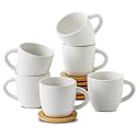 HASENSE 6 Ounce Ceramic Cappuccino Cups with Saucers for Espresso,Double Shot, Latte, Cafe Mocha, Stackable Coffee Cups Espresso Cups with Handle for Cafes, Home, Office, White