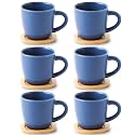 HASENSE 8 OZ Cappuccino Cups with Saucers, Ceramic Espresso Cups Set of 6, Coffee Cup with Handle for Double Shot, Latte, Mocha, Espresso Cups for Home and Office,Blue