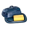 Hasense Butter Dish with Lid, Ceramic Butter Dish with Cover for Countertop, Porcelain Butter Keeper with Handle Design for East West Coast Butter, Butter Tray with Lid for Fridge, Blue