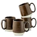 HASENSE Ceramic Coffee Mug Set of 4, 15 oz Coffee Cups with Big Handles, Large Latte Mugs for Men and Women, Christmas Cups for Tea, Hot Cocoa, Latte, Cappuccino, Dishwasher Microwave Safe, Brown