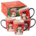 HASENSE Christmas Coffee Mugs Set of 4, 16oz Ceramic Coffee Cups with Handle for Tea, Soup, Latte, Hot Cocoa & Milk, Large Latte Cups Perfect for Holiday Gift, Dishwasher and Microwave Safe, Red