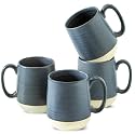 HASENSE Coffee Cups Ceramic, Coffee Mugs with Handles Set of 4, 15 oz Tea Cups for Home and Office, Stylish Colorblocking Mugs for Coffee, Tea, Latte, Hot Chocolate, Christmas Cups Gift, Deep Blue