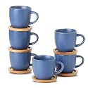 Hasense Espresso Cups and Saucers Set of 6, Demitasse Cups with Handle for Coffee Drinks, Latte, Cappuccino, Cafe Mocha and Tea, 4 Ounce Porcelain Coffee Cups for Coffee Bar Home and Party, Blue