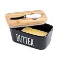 Hasense Porcelain Butter Dish with Lid, Knife &amp; Seal for Countertop Black