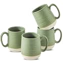 HASENSE Porcelain Coffee Mugs Set of 4, 15 Oz Large Coffee Cups, Latte Cup with Handle, Tea Mugs for Men and Women, Modern Coffee Mug for Cappuccino, Milk, Cocoa, Microwave & Dishwasher Safe, Green