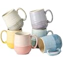 HASENSE Porcelain Coffee Mugs Set of 6, 15oz Large Ceramic Cups with Handle, Microwave & Dishwasher Safe for Latte Tea Cappuccino Gift for Women Men,Colorful