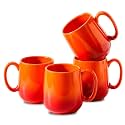 HASENSE Set of 4 Ombre Coffee Mugs, 15oz Large Ceramic Cups – Dishwasher & Microwave Safe, Orange Gradient Cappuccino Latte Tea Handle Cup, Housewarming Gift