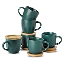 Hasense Stackable Porcelain Mini Espresso Cups and Saucers Set of 6, 4 OZ Ceramic Small Demitasse Espresso Shots Cups with Lids for Nespresso Lungo, Latte, Cafe Mocha and Tea, Green