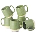 HASENSE Stoneware Coffee Mugs Set of 6, 15 Oz Large Coffee Cups with Handle, Tea Mugs for Men and Women, Modern Coffee Mug for Cappuccino, Milk, Cocoa, Microwave & Dishwasher Safe, Green