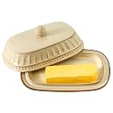 Hasense Vintage Butter Dish with Lid, Ceramic Butter with Lid for Countertop with Handle, Butter Holder Perfect for East West Coast Butter, Ceramic Butter Keeper Container with Lid for Kitchen, Beige