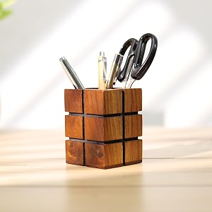 hashcart woode pen amp pencil holder for desk - pen standjar makeup toothbrush organizer - officehome table decor 3x3 inch