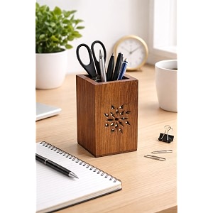 hashcart wooden pen holderstand  pencil cup  makeup brush holder  desk organizer  office table storage  art supply  home decor