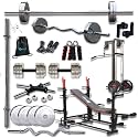 HASHTAG FITNESS 20 In 1 Bench With 50 Kg Steel Home Gym Equipment Set For Home Workout Fitness Equipment With Latpull Down Bench, Black
