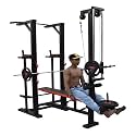 HASHTAG FITNESS Multipurpose Heavy duty Adjustable ABS Tower Incline Decline and Flat Home Gym Bench Press with Latpull Down (Black) - Weight Capacity: 400 Kg