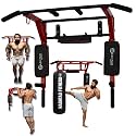 Hashtag Fitness pull up bar stand height increase equipment,pushup bar for home gym & dips stand (red)