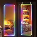 Hasipu 43"x15.7" LED RGB Door Mirror Full Length, Full Body Full Length Over The Door Mirror with Lights, Door Hanging &amp; Wall Mounted Mirror for Bedroom, Living Room, Cloakroom
