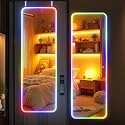 Hasipu 47"x15.7" LED RGB Door Mirror Full Length, Full Body Full Length Over The Door Mirror with Lights, Door Hanging & Wall Mounted Mirror for Bedroom, Living Room, Cloakroom