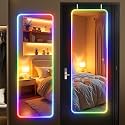 Hasipu 51"x17.7" LED RGB Door Mirror Full Length, Full Body Full Length Over The Door Mirror with Lights, Door Hanging &amp; Wall Mounted Mirror for Bedroom, Living Room, Cloakroom