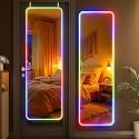 Hasipu 55"x15.7" LED RGB Door Mirror Full Length, Full Body Full Length Over The Door Mirror with Lights, Door Hanging &amp; Wall Mounted Mirror for Bedroom, Living Room, Cloakroom