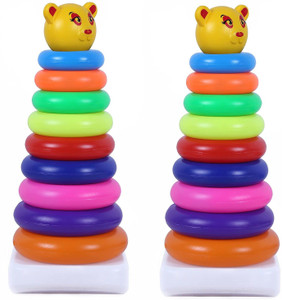 hasper tex combo pack of 2 smiley stacking colouring teddy rings for kids 9 pcs  9 pcs multi color stacking toy combo  9 pcs  9 pcs 