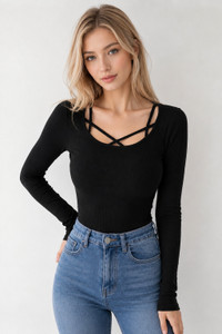 HASTAF Casual Solid Women Black Top